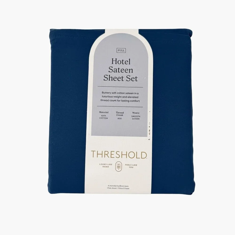NEW 6pc 800 Thread Count Hotel Sateen Solid Sheet Set - Threshold Graphite Blue